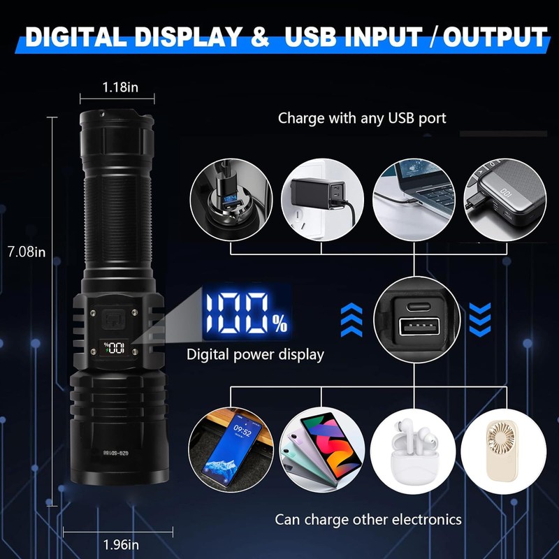 Rechargeable LED Flashlights 10000.00 High Lumens,𝟐𝟎𝟐𝟓 𝐍𝐞𝐰 High Powered Waterproof