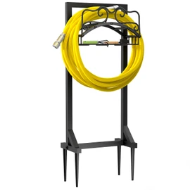 Garden Hose Holder, Heavy Duty Metal Water Hose Holder with 4 Spikes Outdoor Freestanding Hose Hanger Detachable Sturdy Hose Stand Holds 150-feet Hose, Garden Hose Storage Rack for Outside Yard Lawn