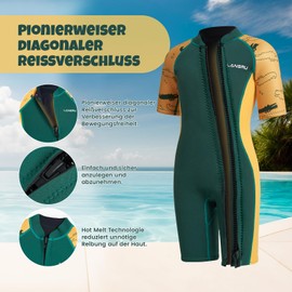 Lansru Children's Wetsuit - 2.0 mm Short Neoprene for Boys, Pioneer Wisconsin Full Zip, UV Protection, Thermal Wetsuit for Surfing, Swimming and Diving