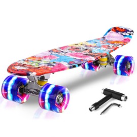 Kqpoinw Skateboards, 22" Complete Skateboard, Butterfly Mini Cruiser Skateboard for Kids Boys Girls Teens Beginners with Colorful LED Light up Wheels Skate Tool