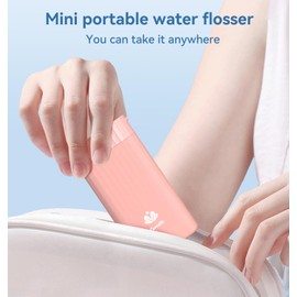 Portable Water Flosser for Teeth,Travel Water Flosser Picks,Mini Cordless Oral Irrigator Rechargeable Power Dental with Telescopic Water Tank, IPX7 Wateroproof for Brace & Sensitive Teeth Care,Pink