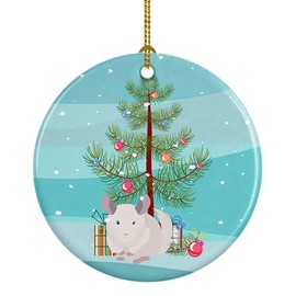 Caroline's Treasures White Dominant Chinchilla Merry Christmas Ceramic Ornament Christmas Tree Hanging Decorations for Home Christmas Holiday, Party, Gift, 3 in, Multicolor
