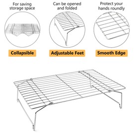 Cooling Rack Set, P&P CHEF 2-Tier Stackable Stainless Steel Wire Racks for Baking Cooking Cooling Roasting, Collapsible & Heavy Duty, Oven & Dishwasher Safe (15’’x10’’)