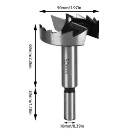 Forstner Drill Bit 50 mm for Hard and Softwood, Forstner Bits, Length 90 mm, 10 mm Shank Diameter, Drill Bits with Round Shank, Forstner Drill, Accessories Drill