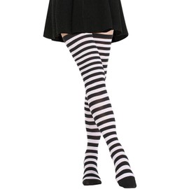 DRESHOW Women's Extra Long Socks Over Knee Socks Overknee Stockings Long Striped Socks Casual High Boat Stockings, 1 x extra l black white stripe