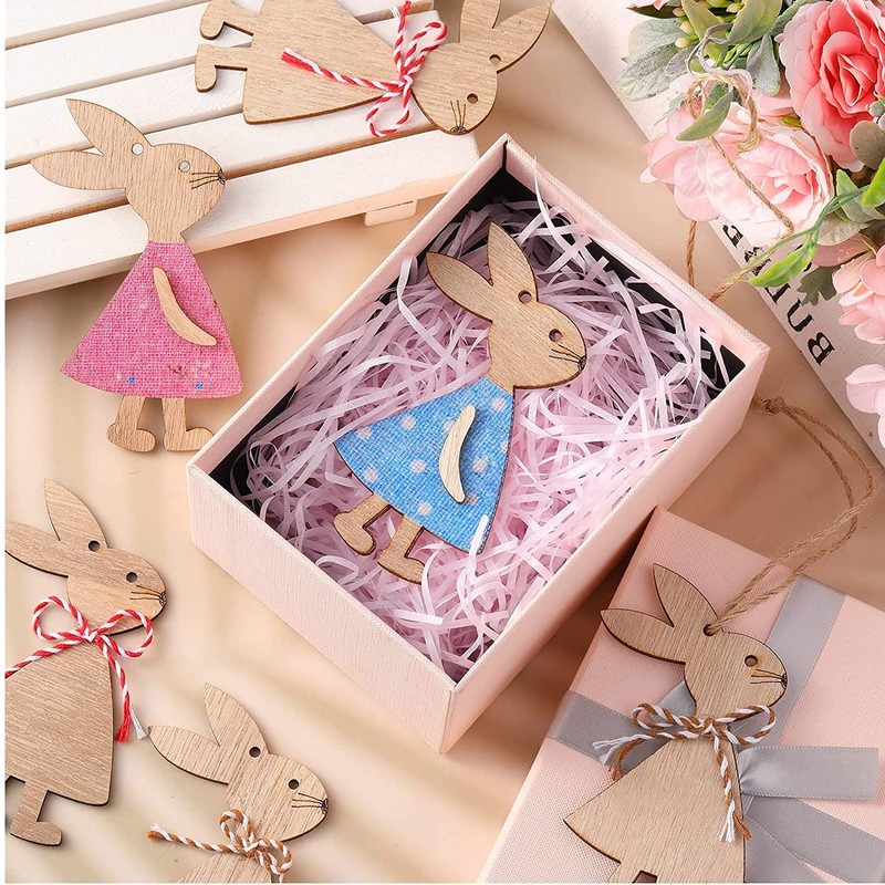 12pcs Easter Wooden Rabbit Ornaments Family DIY Mr.Bunny Cutout Tree