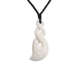 81stgeneration Women's Men's Hand Carved Bone Long Engraved Maori Double Pikorua Pendant Necklace
