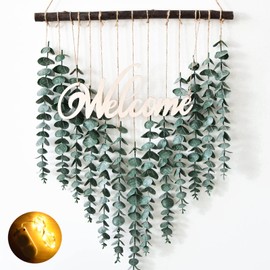 Jilsgs Artificial Eucalyptus Wall Decor - Fake Eucalyptus Greenery Decor - Welcome Sign Wall Hanging, Suitable for Boho Bedroom Decorations, Bathroom Wall Decor, Entryway Living Room Wall Decoration
