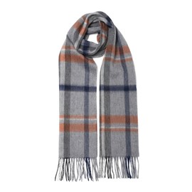 MayTree Cashmere Scarf for Men and Women - Soft Wool Scarf Made of 100% Cashmere, Chequered, 180 x 30 cm - Luxurious Winter Scarf - Tartan Grey White Blue, Grey / white / blue