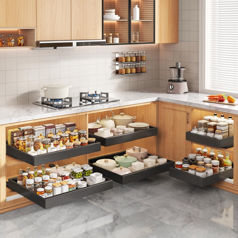Seinloes 2 Pack Pull Out Cabinet Organizers 21"Deep with Raising