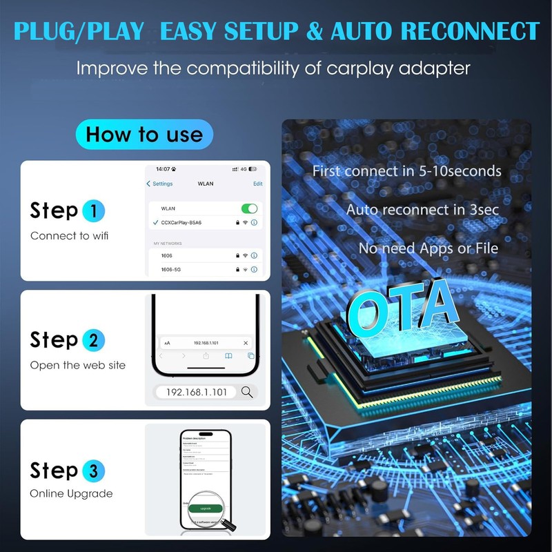 Mini Wireless Carplay Adapter for Apple iPhone,Plug and Play Easy