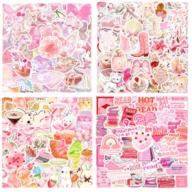 200PCS Pink Aesthetic Stickers,Coquette Girly Stickers,Pink Bow Motivational Stickers Pink Preppy Decals Inspirational Stickers for Woman Girl Book Lover, Gifts Accessories for Adults Kids Teen Girls