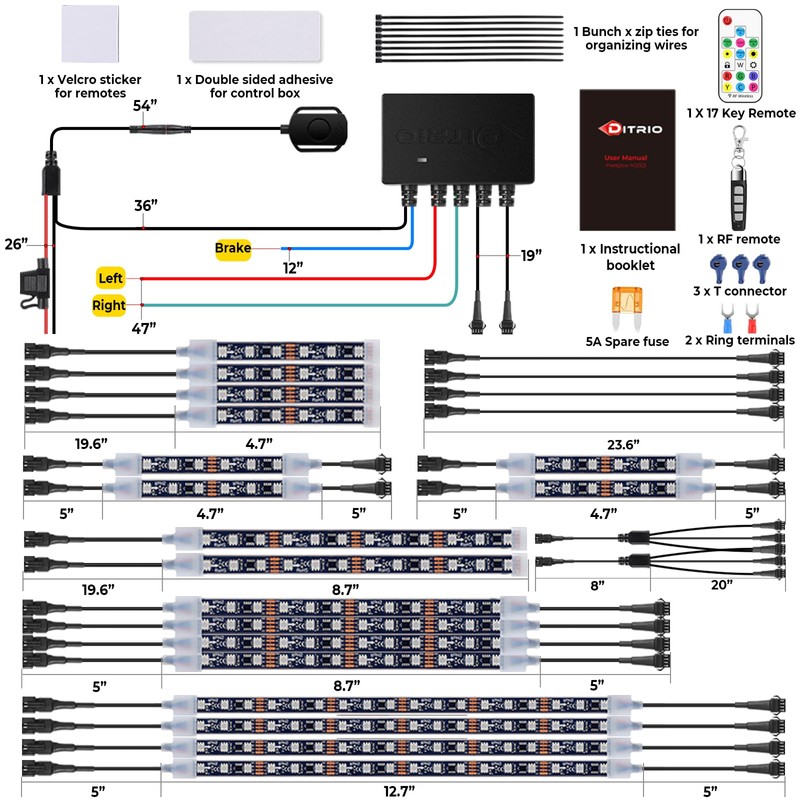 18pcs Underglow LED Strip Light Kit with APP Control, Dual