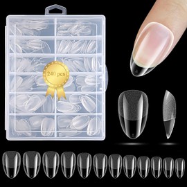 Furtherpretty Short Almond Nail Tips, 240Pcs Full Cover Soft Gel Nail Tips, Half Matte Press On Nails Acrylic Fake Nails Clear Nail Extensions, 12 Sizes Uñas Postizas for DIY Home Manicure