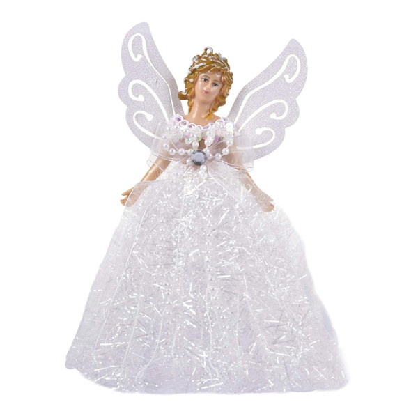 Minan Fairy Angel Ornaments Christmas Tree Topper 22CM, Fabric Angel Pendant Doll Christmas Tree Decoration with Feathe r Wings, Handmade Fairy Angel Doll - Enjoy Youselves Tree Top Angel, White