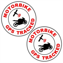 Stickers Motorbike GPS Tracked Warning Vehicle Protection Security Signs Protected Secure Alarm Satellite Tracking Device Rounded (Externally to Surfaces, 30mm x 30mm)