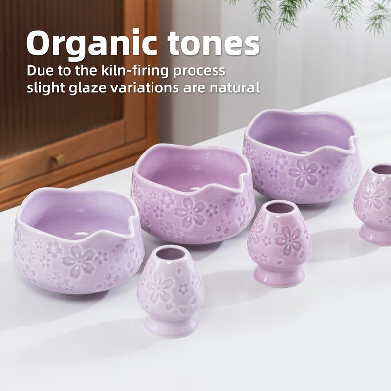 TEANAGOO Matcha Set 7-Piece Purple, with Ceramic Bowl (Chawan), Spout