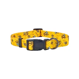 Ovale Dog Collar Leash Combo Set, Adjustable Collar and 5 ft Matching Leash, for Medium Dogs.(M, Yellow Bee)