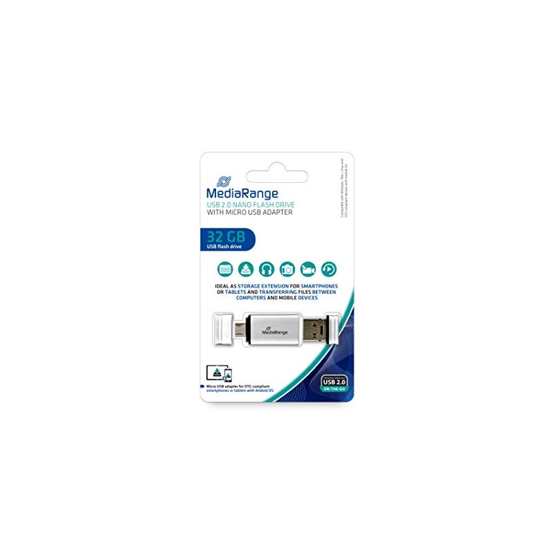 MediaRange MR932 Nano USB Drive with Micro USB (OTG) Adaptor,