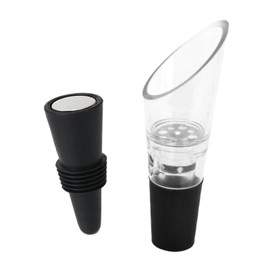 Wine Aerator Pourer and Wine Stopper (2-Pack) - Saver - Aerator and Re-Corker - Gift Box Included (Black)