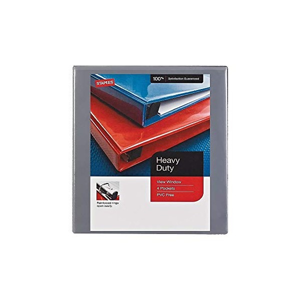 Staples 976067 1/2-Inch Staples Heavy-Duty View Binder with D-Rings Gray