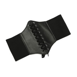 HSAJS Women's Elastic Corset Women Tied Waspie Belt Lace-Up Corset Elastic Wide Tied Waist Belt Waist Belt for Women Retro Belt for Dress Y2k Belt, black