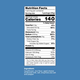 Baked Cauliflower Chips with Aged Cheese by GOOD CHIPS. Good Source of Protein, Oil Free, Vegetarian. All Natural Ingredients: Cauliflower and REAL Aged Cheese. 0.7 oz Bags, Pack of 12 (1.23 oz Bags, Pack of 12)