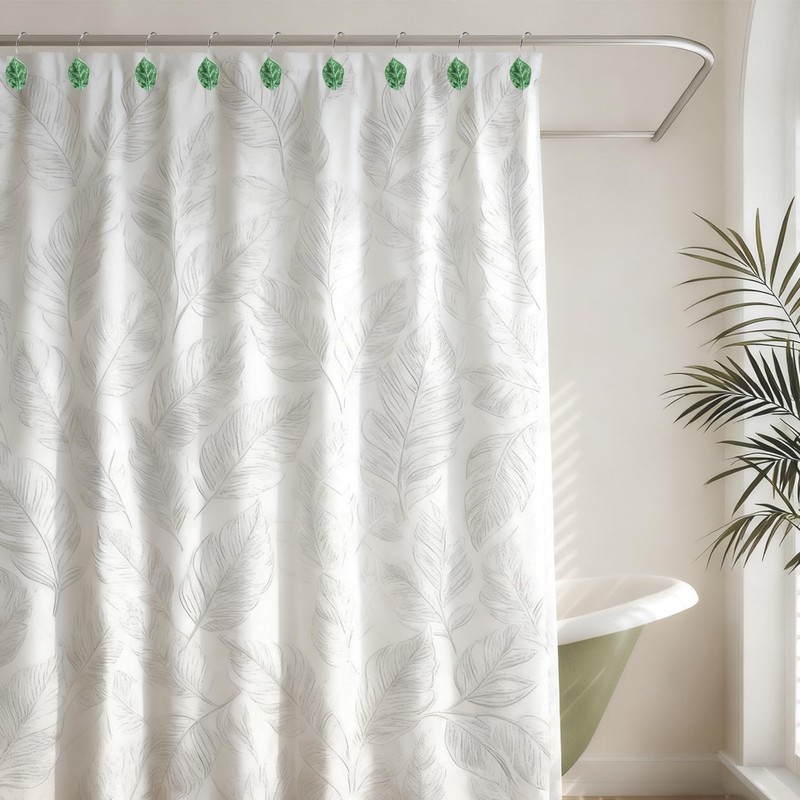12PCS Leaves Shower Curtain Hooks, Green Plant Leaves Decorative Shower