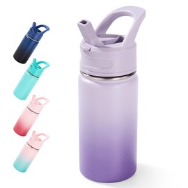 Fijinhom Kids Water Bottle for School, 360ml/12oz, Toddler Water Bottles with Straws, Stainless Steel Vacuum Insulated Water Bottles for Boys&Girls, Leak-Proof, BPA-Free,Gradient Purple