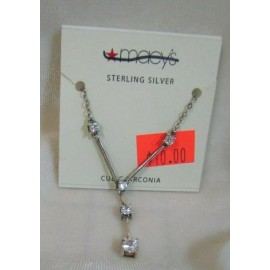 Macy's Sterling Silver Line of Life Necklace with Cubic Zirconia Stones 9" Drop