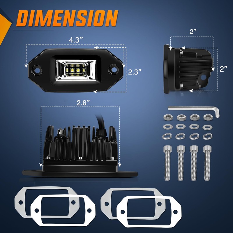 Nilight 2PCS 20W Flush Mount LED Pods Flood Beam LED