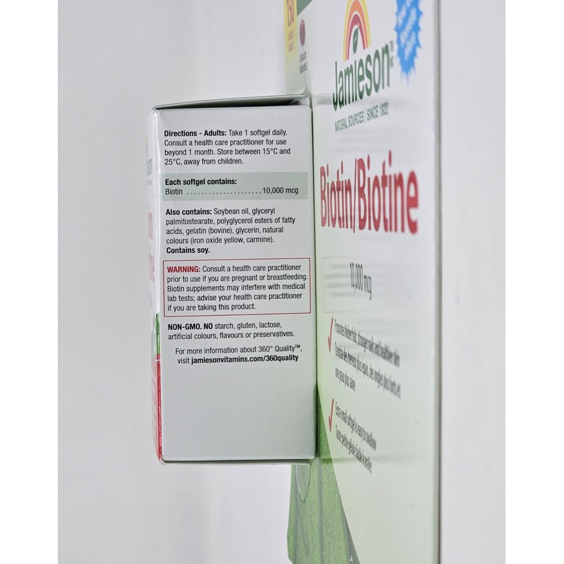 Jamieson Biotin 10,000mcg, Promotes Thicker Hair, Stronger Nails, and Healthier