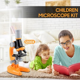 1200X Microscope Children Optical Microscope with LED Light Collection Bottles 12pcs Slides for Kids Student Beginner Science Educational Toy
