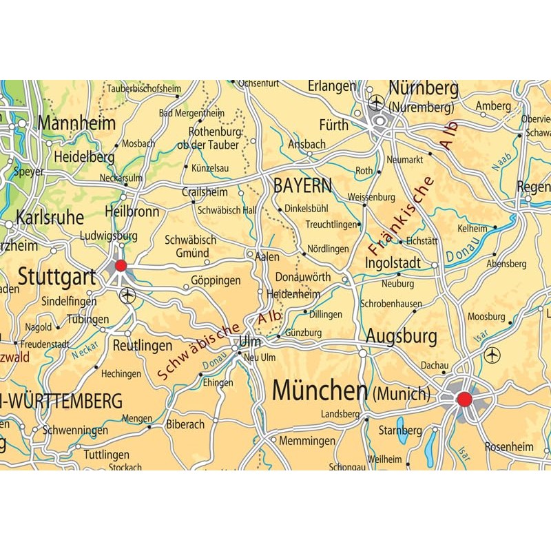 Germany Physical Map - 16.5 x 23.3 inches - Paper