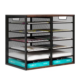 PAG-Mass Mail Sorter Organizer Adjustable Mail Holder, Countertop Literature Organizer, Student Mailbox for Classroom, Desktop Bill Paper Organizer for Office Home School, 12 Compartments, Brown