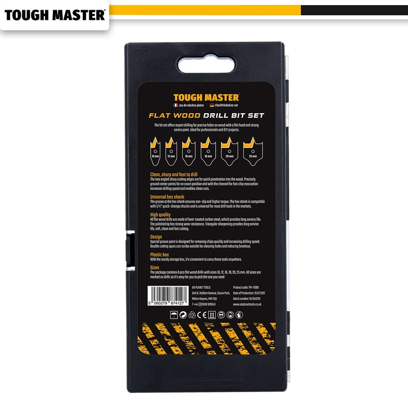 TOUGH MASTER Spade Drill Bits Set, 6 Piece ¼ Inch