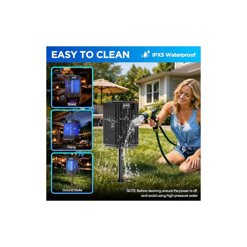 Outdoor Solar Bug Zapper-4200V Cordless Electric Mosquito Zapper with Waterproof