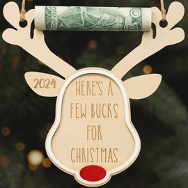 Creative Christmas Money Holder for Cash 2024, Unique Handcrafted Wooden Money Holders for Kid 3 5 7 9, Thanksgiving Gifts Ideas, Stocking Stuffers for Kids, Women (White Rudolph)