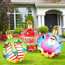 MiniInflat 3 Pcs 24 Inch Giant Christmas in July Inflatables Ball Christmas in July Inflatables PVC Outdoor Yard Decorations Air Blow up Balls for Themed Party Ornaments