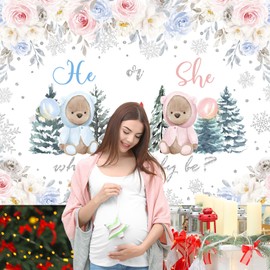 Avezano Bear Gender Reveal Backdrop Winter Gender Reveal Decorations He or She Baby Shower Party Decorations Blue or Pink Gender Reveal Party Banner 7x5ft