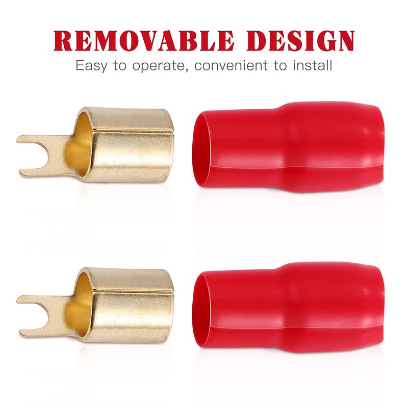 2 Pairs Copper Gold Plated 0 Gauge Spade Terminal Crimp