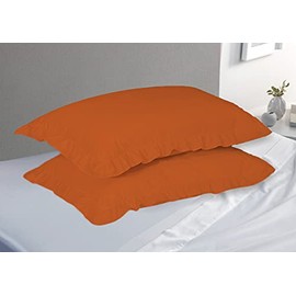 Luxury Frilled Pillow Cases Pair Decorative Ruffle Edge Pillowcase 2 Pack (Orange)