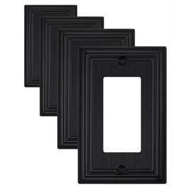 ZILLSEA 4-Pack Black Wall Outlet Covers, Classic Beadboard Switch Plate Covers, Metal Decorator Wall Plates for Dimmer Switch, GFCI Outlet, 1 Gang, 3.15''*4.88'', Midsize