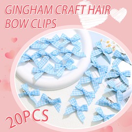 SAWINDA 20PCS Blue Mini Hair Bow Clips Gingham Craft Small Bows for Hair Cute Hair Bows Hair Ribbon Bowknot Barrettes Sweet Alligator Hair Clips Accessories for Teens and Girls