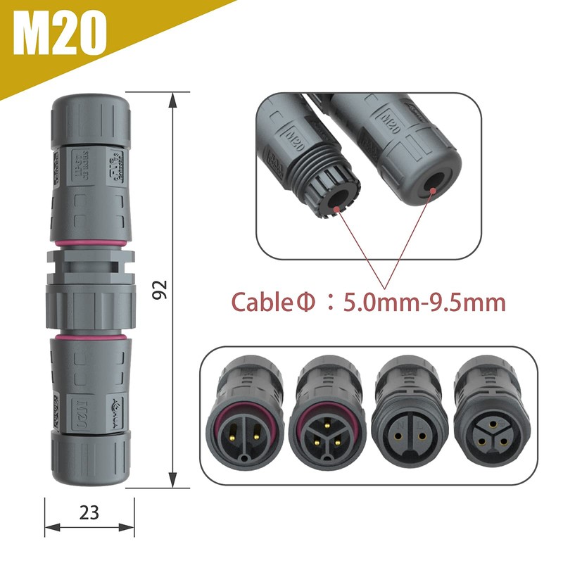 AOHUA M20 Waterproof Connector IP68 Outdoor Electrical Plug Wire to