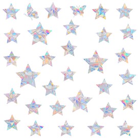 36 Pieces Star Window Clings - Anti-Collision Window Decals to Save Birds from Window Collisions,Non Adhesive Prismatic Vinyl Window Clings, Rainbow Stickers