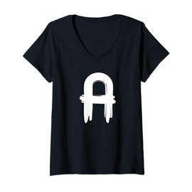 Womens Creative Bold White Letter A - Design - Alphabet - Marker V-Neck T-Shirt