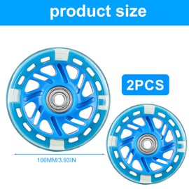 Leikurvo Pack of 2 Luminous Scooter Wheels: 100 mm LED Light Wheels, LED Scooter Replacement Wheels, Wheels with ABEC, 9 Ball Bearings, Suitable for All Scooters with 100 mm Wheels (Blue)