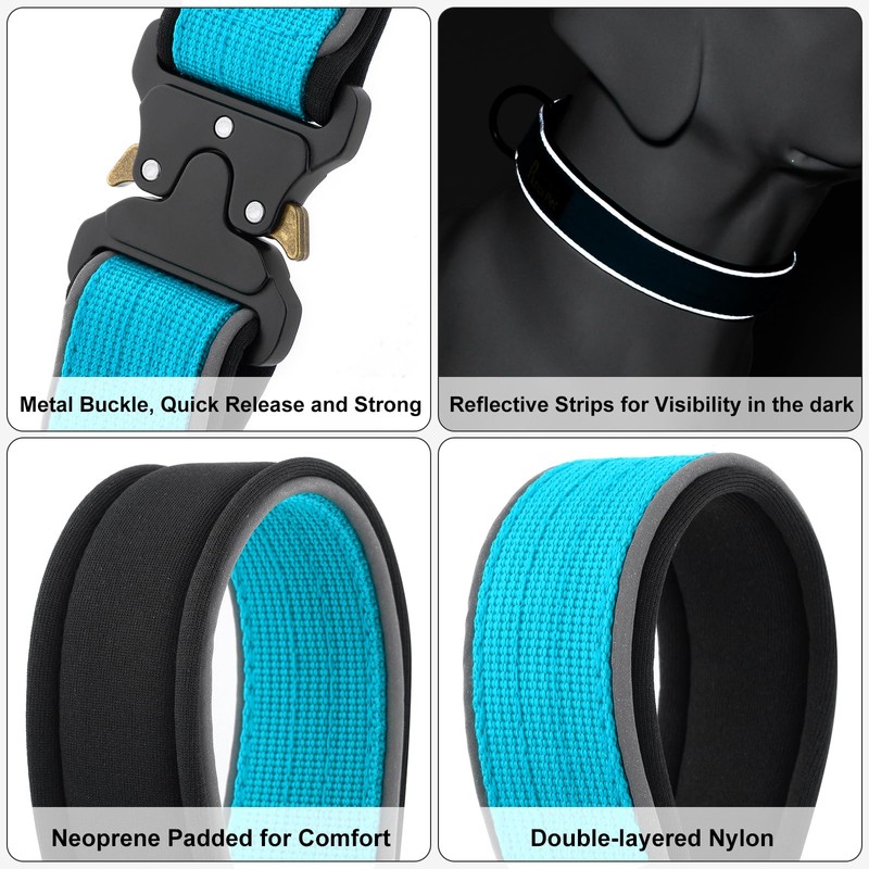 Plutus Pet Tactical Dog Collar, Reflective, Adjustable Heavy Duty Dog