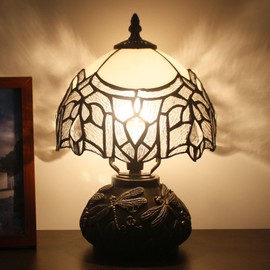 Small Tiffany Lamp Mini Stained Glass Table Lamp White Bending Style Mushroom Desk Light Memory Sympathy Lamp 8X11 Inch